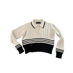 Vintage Liz Claiborne Striped Ribbed Knit Button-Up Sweater Petite P